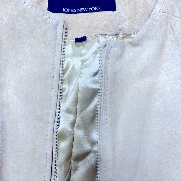 Suede Leather Jacket for Women - Cream Color, Front Zipper, Two Side Poc… - Picture 8 of 10